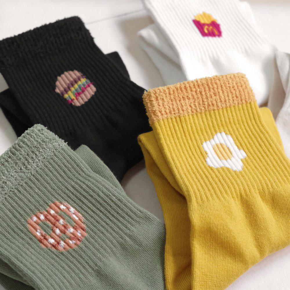 AHUA阿華有事嗎 襪口毛毛可愛日常點心食物中筒襪 K2198 正韓襪子 百搭純棉襪 韓妞必備 少女襪-細節圖5