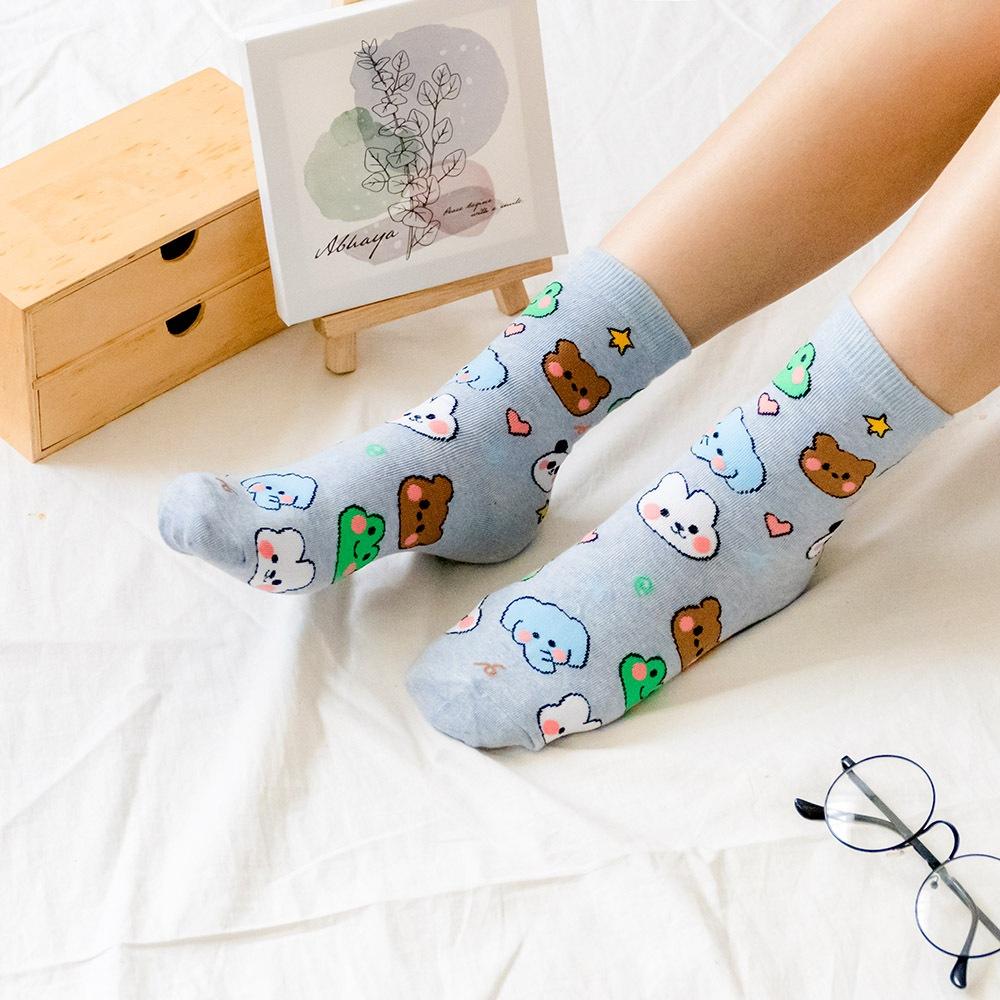 AHUA阿華有事嗎 滿版Q版動物世界好朋友中筒襪 K2088 正韓襪子 百搭純棉襪 韓妞必備 少女襪-細節圖4