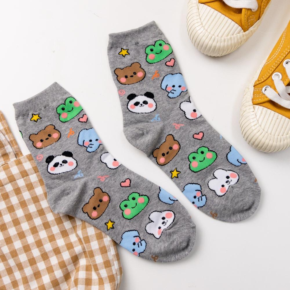AHUA阿華有事嗎 滿版Q版動物世界好朋友中筒襪 K2088 正韓襪子 百搭純棉襪 韓妞必備 少女襪-細節圖7