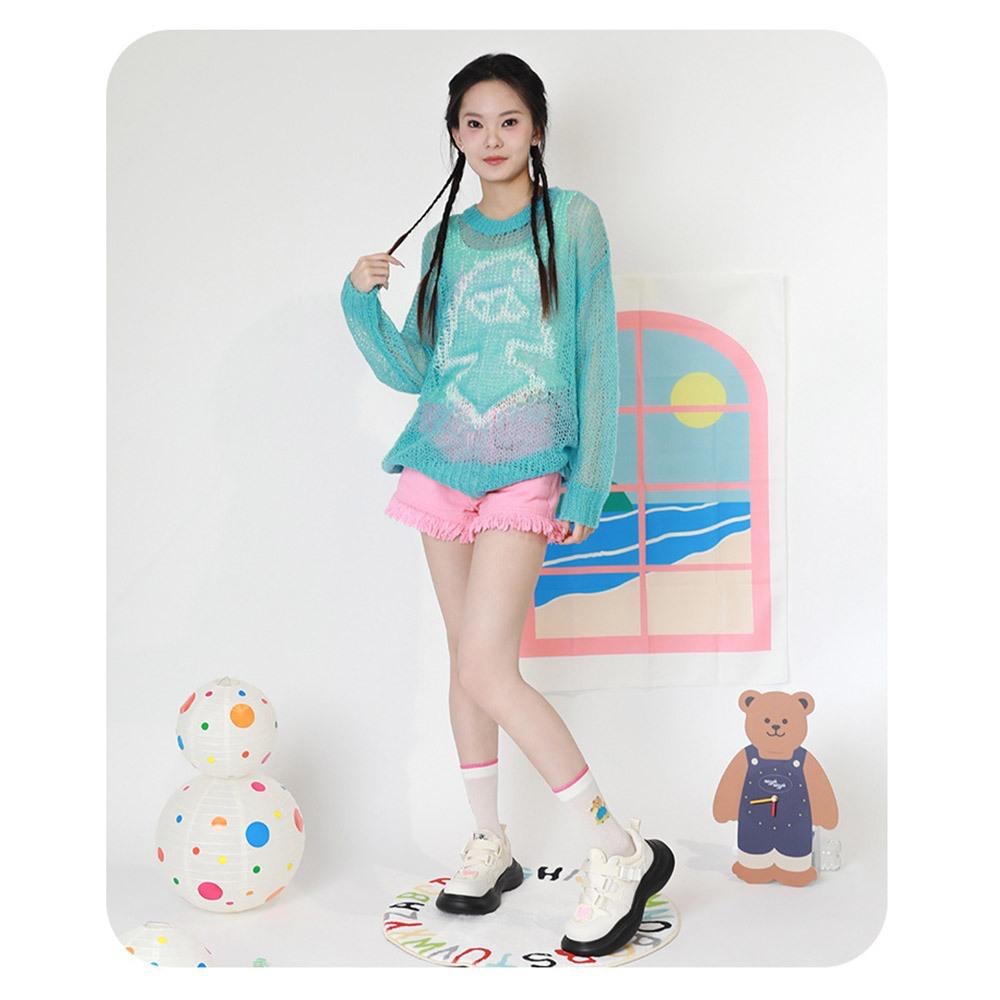 AHUA阿華有事嗎 繽紛多巴胺小熊系列網眼中筒襪 S0527 韓系襪子 百搭純棉襪 韓妞必備 少女襪-細節圖3