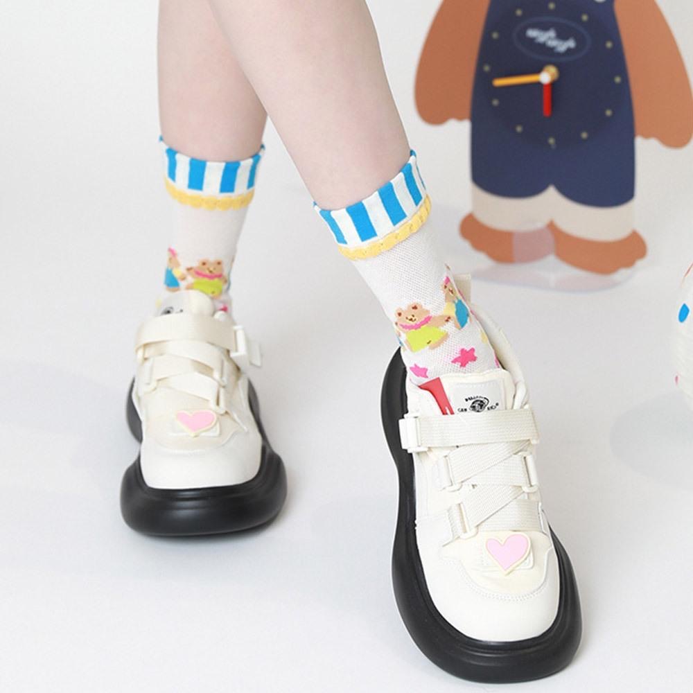 AHUA阿華有事嗎 繽紛多巴胺小熊系列網眼中筒襪 S0527 韓系襪子 百搭純棉襪 韓妞必備 少女襪-細節圖4