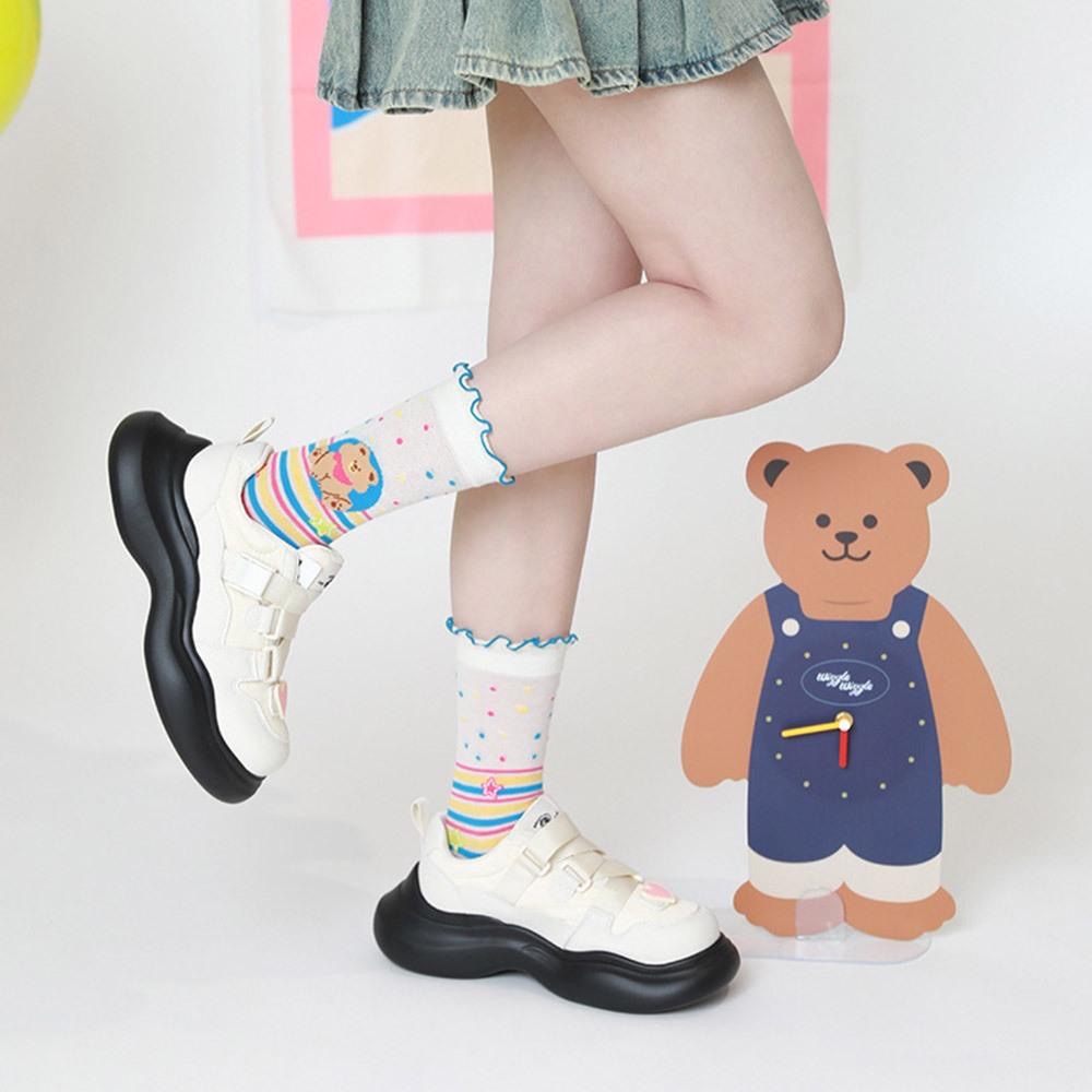 AHUA阿華有事嗎 繽紛多巴胺小熊系列網眼中筒襪 S0527 韓系襪子 百搭純棉襪 韓妞必備 少女襪-細節圖5