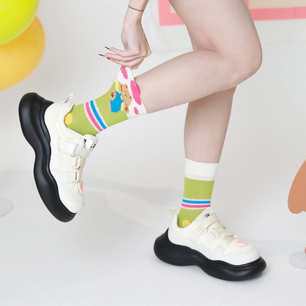 AHUA阿華有事嗎 繽紛多巴胺小熊系列網眼中筒襪 S0527 韓系襪子 百搭純棉襪 韓妞必備 少女襪-細節圖6