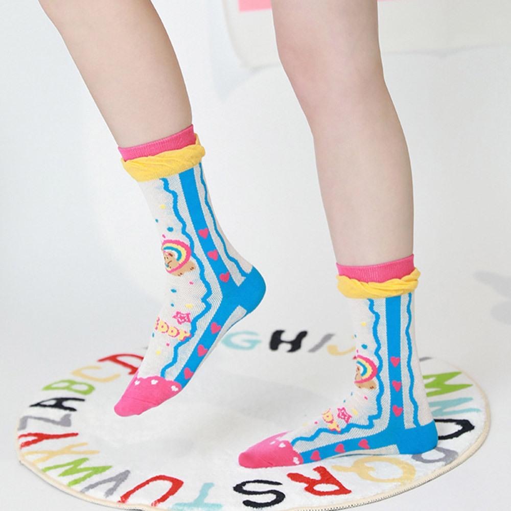 AHUA阿華有事嗎 繽紛多巴胺小熊系列網眼中筒襪 S0527 韓系襪子 百搭純棉襪 韓妞必備 少女襪-細節圖7