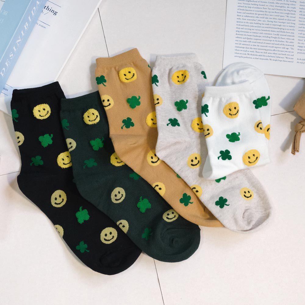 AHUA阿華有事嗎 滿版立體毛毛笑臉四葉草中筒襪 K2214 正韓襪子 百搭純棉襪 韓妞必備 少女襪-細節圖3