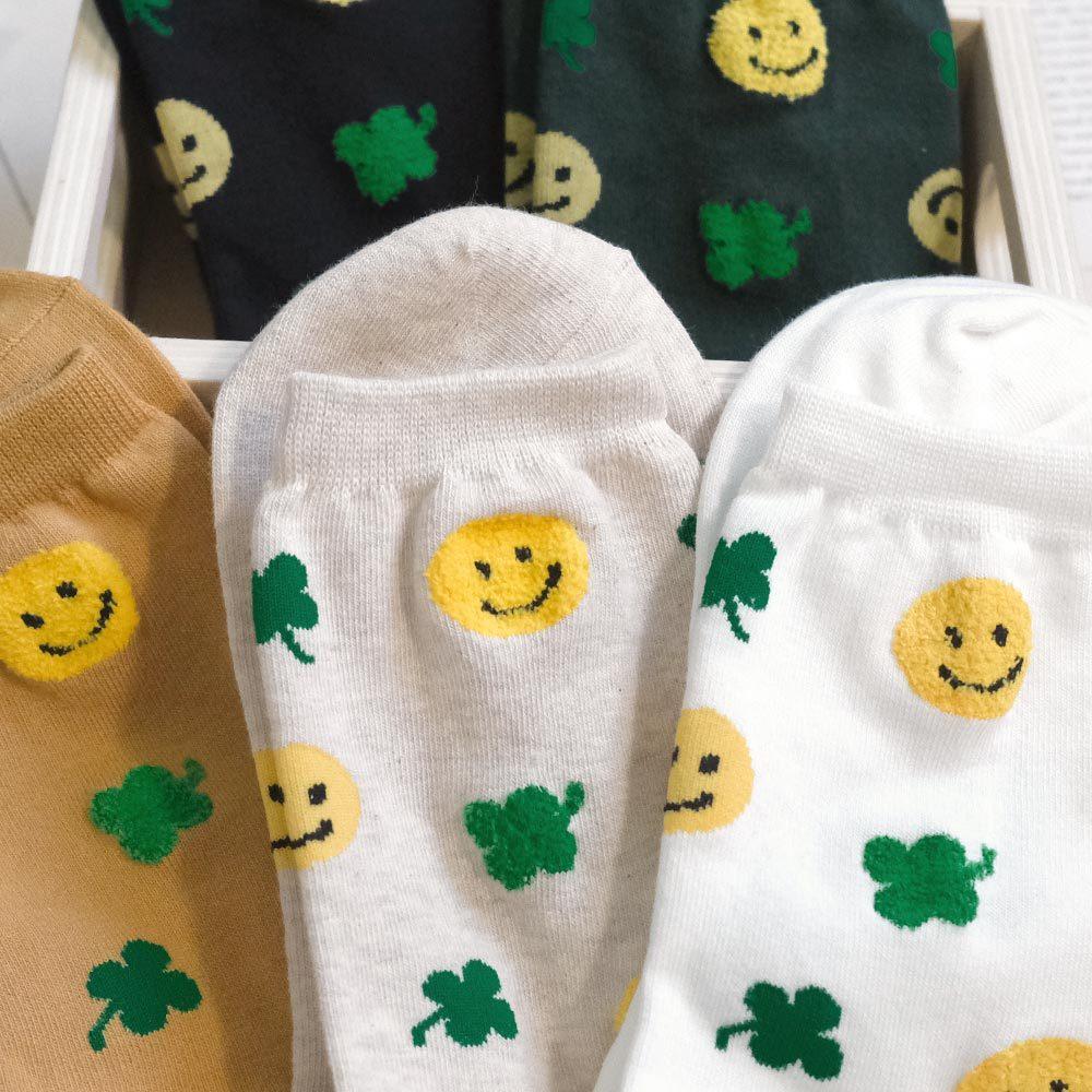 AHUA阿華有事嗎 滿版立體毛毛笑臉四葉草中筒襪 K2214 正韓襪子 百搭純棉襪 韓妞必備 少女襪-細節圖4