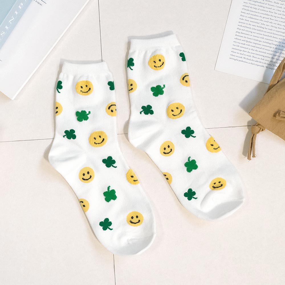 AHUA阿華有事嗎 滿版立體毛毛笑臉四葉草中筒襪 K2214 正韓襪子 百搭純棉襪 韓妞必備 少女襪-細節圖6