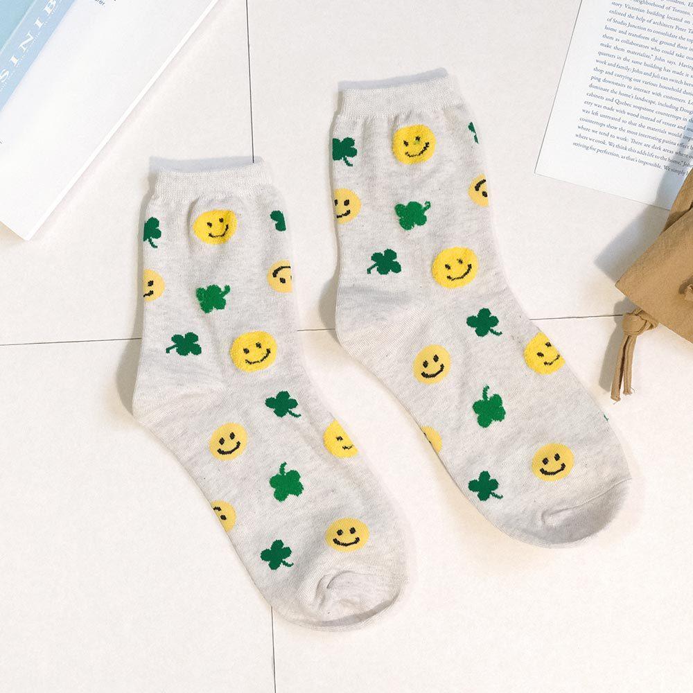 AHUA阿華有事嗎 滿版立體毛毛笑臉四葉草中筒襪 K2214 正韓襪子 百搭純棉襪 韓妞必備 少女襪-細節圖7