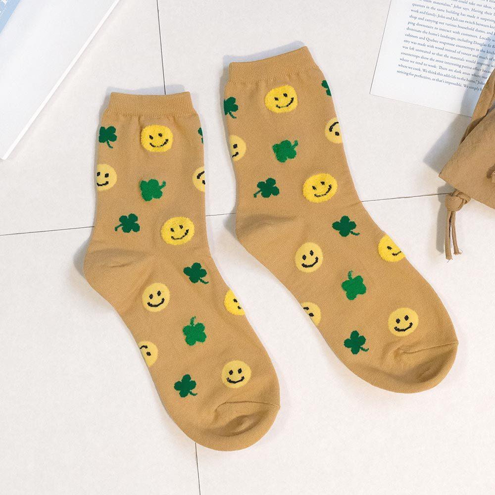 AHUA阿華有事嗎 滿版立體毛毛笑臉四葉草中筒襪 K2214 正韓襪子 百搭純棉襪 韓妞必備 少女襪-細節圖8