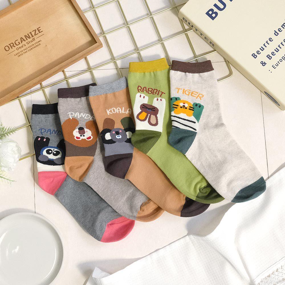 AHUA阿華有事嗎 腳後跟趴著動物拼色中筒襪 K2273 正韓襪子 百搭純棉襪 韓妞必備 少女襪-細節圖3