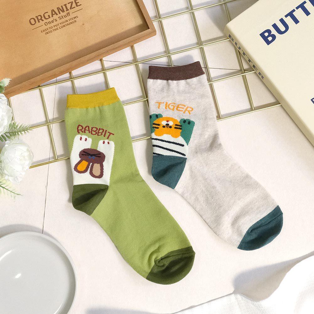 AHUA阿華有事嗎 腳後跟趴著動物拼色中筒襪 K2273 正韓襪子 百搭純棉襪 韓妞必備 少女襪-細節圖6