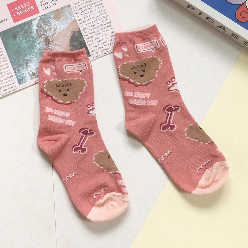 AHUA阿華有事嗎 滿版貓狗虛線疊影小圖拼色中筒襪 K2229 正韓襪子 百搭純棉襪 韓妞必備 少女襪-細節圖7