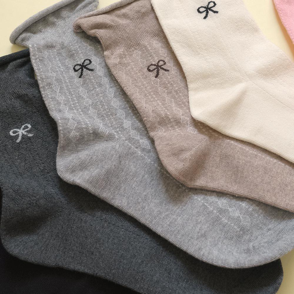 AHUA阿華有事嗎 純色無痕捲邊菱格紋蝴蝶結圖案中筒襪 K2195 正韓襪子 百搭純棉襪 韓妞必備 少女襪-細節圖4