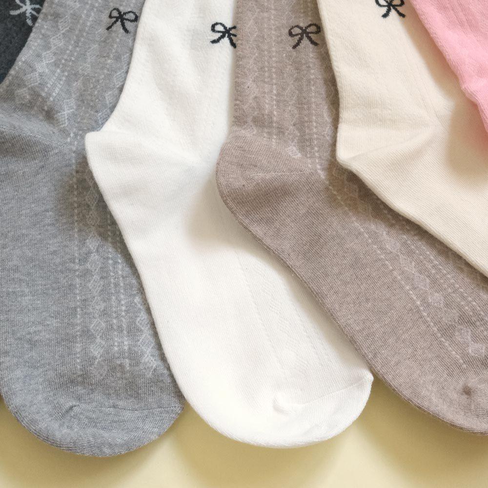 AHUA阿華有事嗎 純色無痕捲邊菱格紋蝴蝶結圖案中筒襪 K2195 正韓襪子 百搭純棉襪 韓妞必備 少女襪-細節圖5