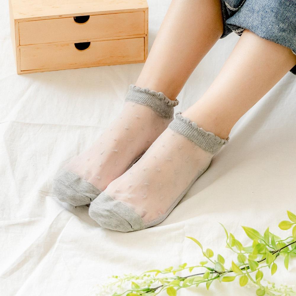 AHUA阿華有事嗎 滿版雪點腳背透膚花邊短襪 K2094 正韓襪子 百搭純棉襪 韓妞必備 少女襪-細節圖3