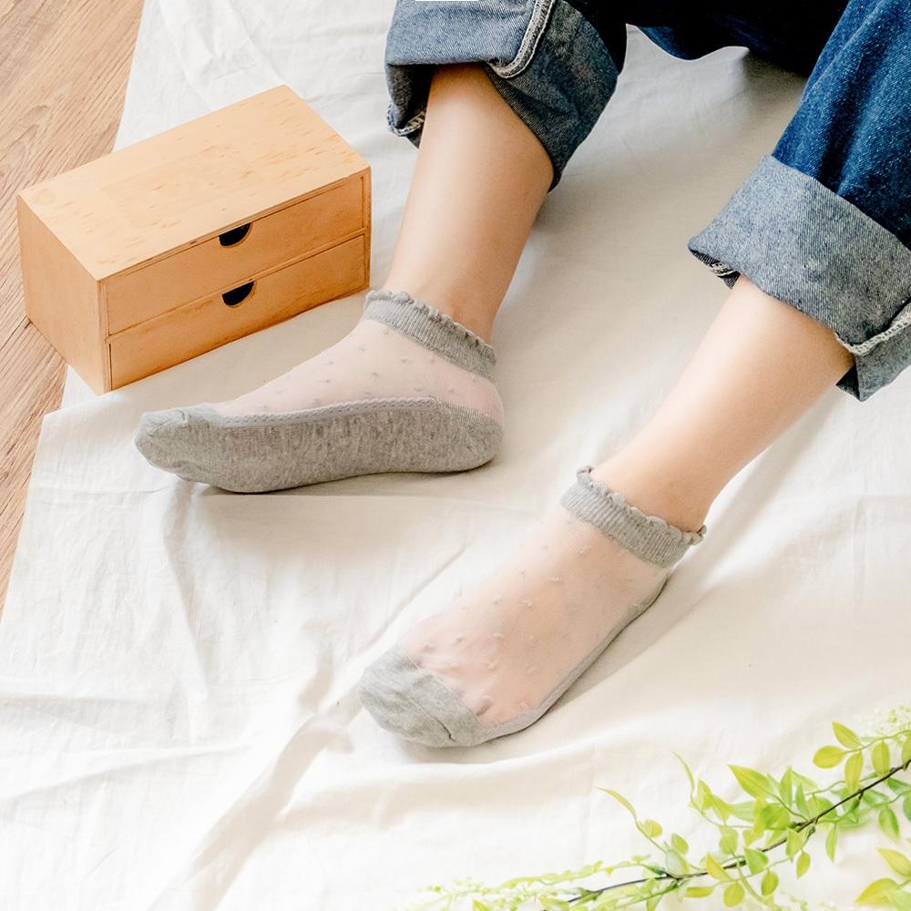 AHUA阿華有事嗎 滿版雪點腳背透膚花邊短襪 K2094 正韓襪子 百搭純棉襪 韓妞必備 少女襪-細節圖4