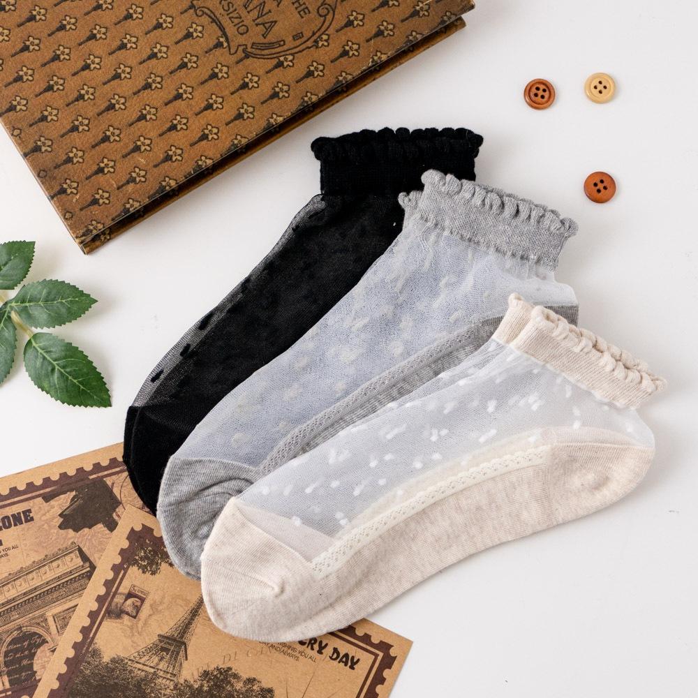 AHUA阿華有事嗎 滿版雪點腳背透膚花邊短襪 K2094 正韓襪子 百搭純棉襪 韓妞必備 少女襪-細節圖5