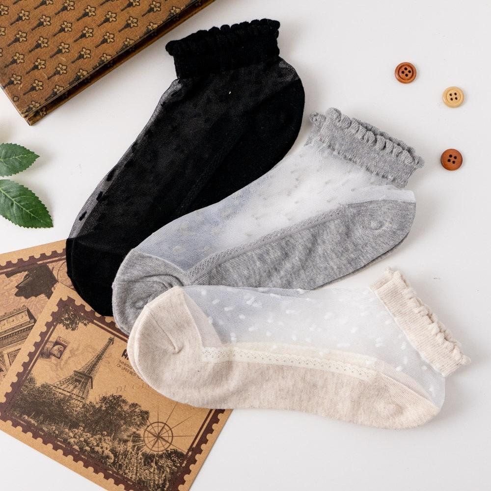 AHUA阿華有事嗎 滿版雪點腳背透膚花邊短襪 K2094 正韓襪子 百搭純棉襪 韓妞必備 少女襪-細節圖6