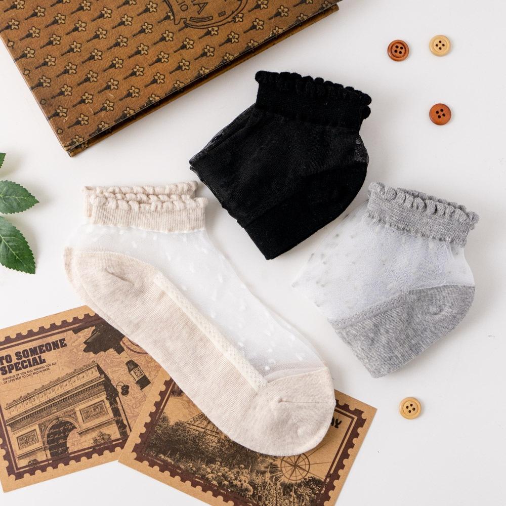 AHUA阿華有事嗎 滿版雪點腳背透膚花邊短襪 K2094 正韓襪子 百搭純棉襪 韓妞必備 少女襪-細節圖7