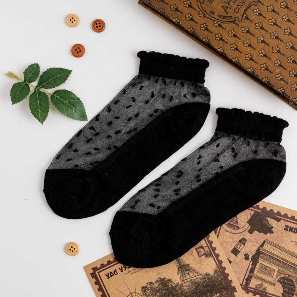 AHUA阿華有事嗎 滿版雪點腳背透膚花邊短襪 K2094 正韓襪子 百搭純棉襪 韓妞必備 少女襪-細節圖9