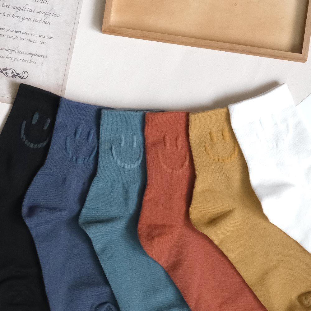 AHUA阿華有事嗎 純色浮雕微笑中筒襪 K2128 正韓襪子 百搭純棉襪 韓妞必備 少女襪-細節圖4