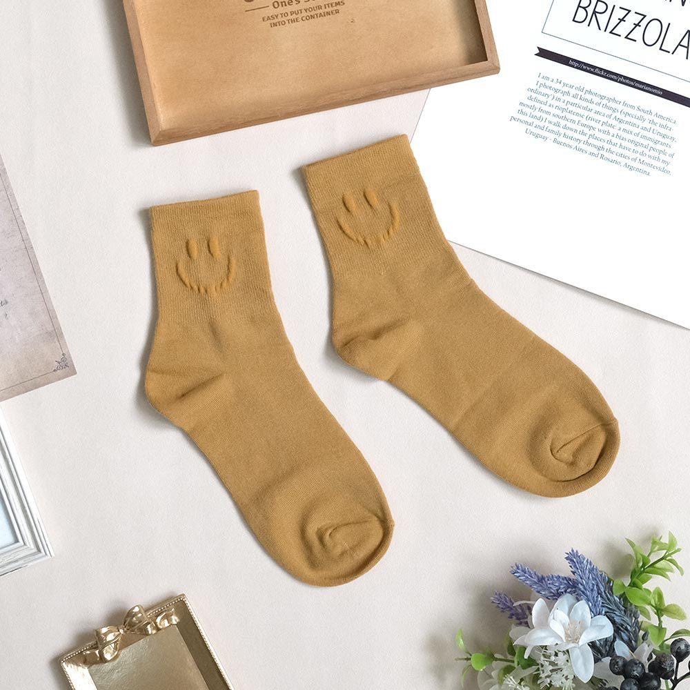 AHUA阿華有事嗎 純色浮雕微笑中筒襪 K2128 正韓襪子 百搭純棉襪 韓妞必備 少女襪-細節圖7