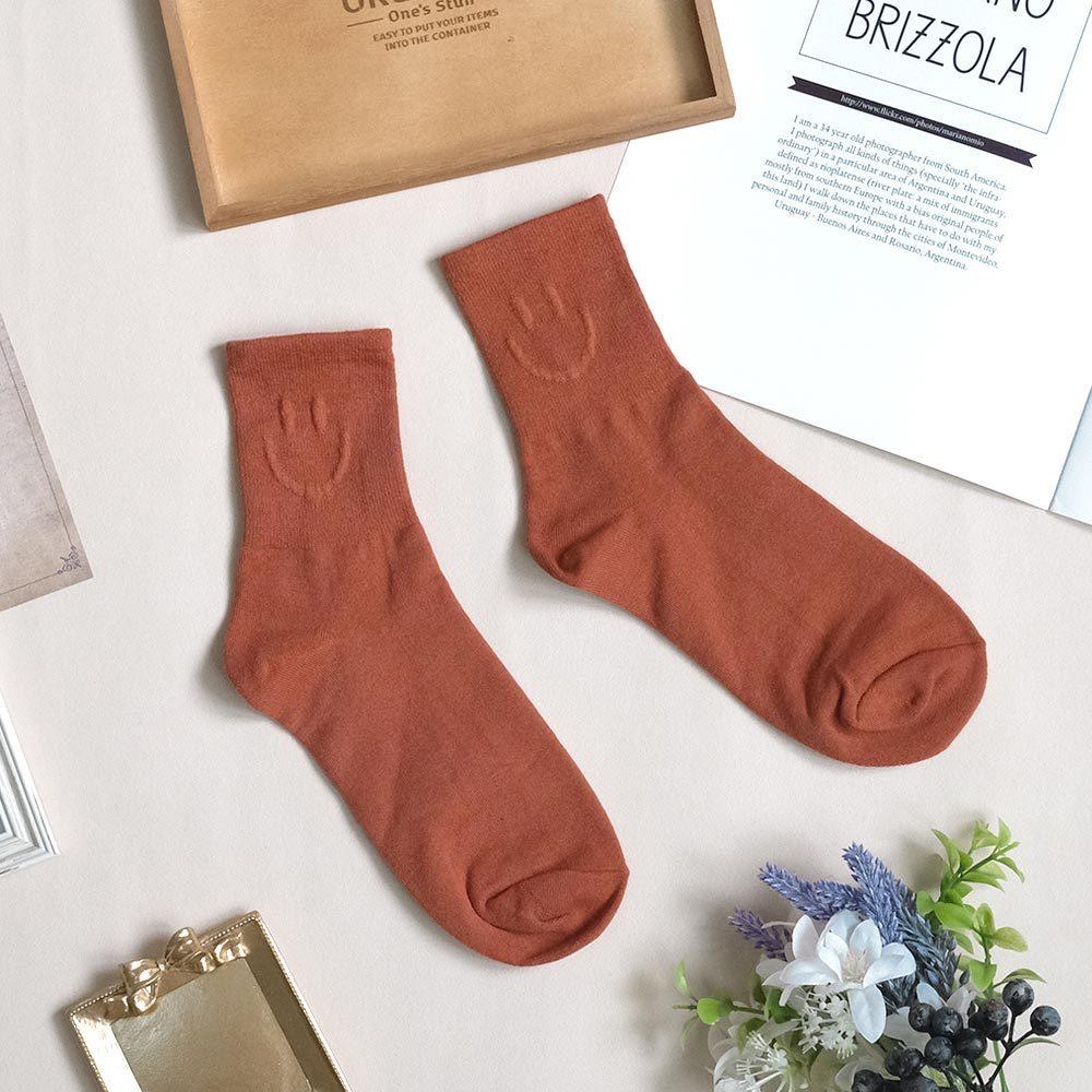 AHUA阿華有事嗎 純色浮雕微笑中筒襪 K2128 正韓襪子 百搭純棉襪 韓妞必備 少女襪-細節圖8