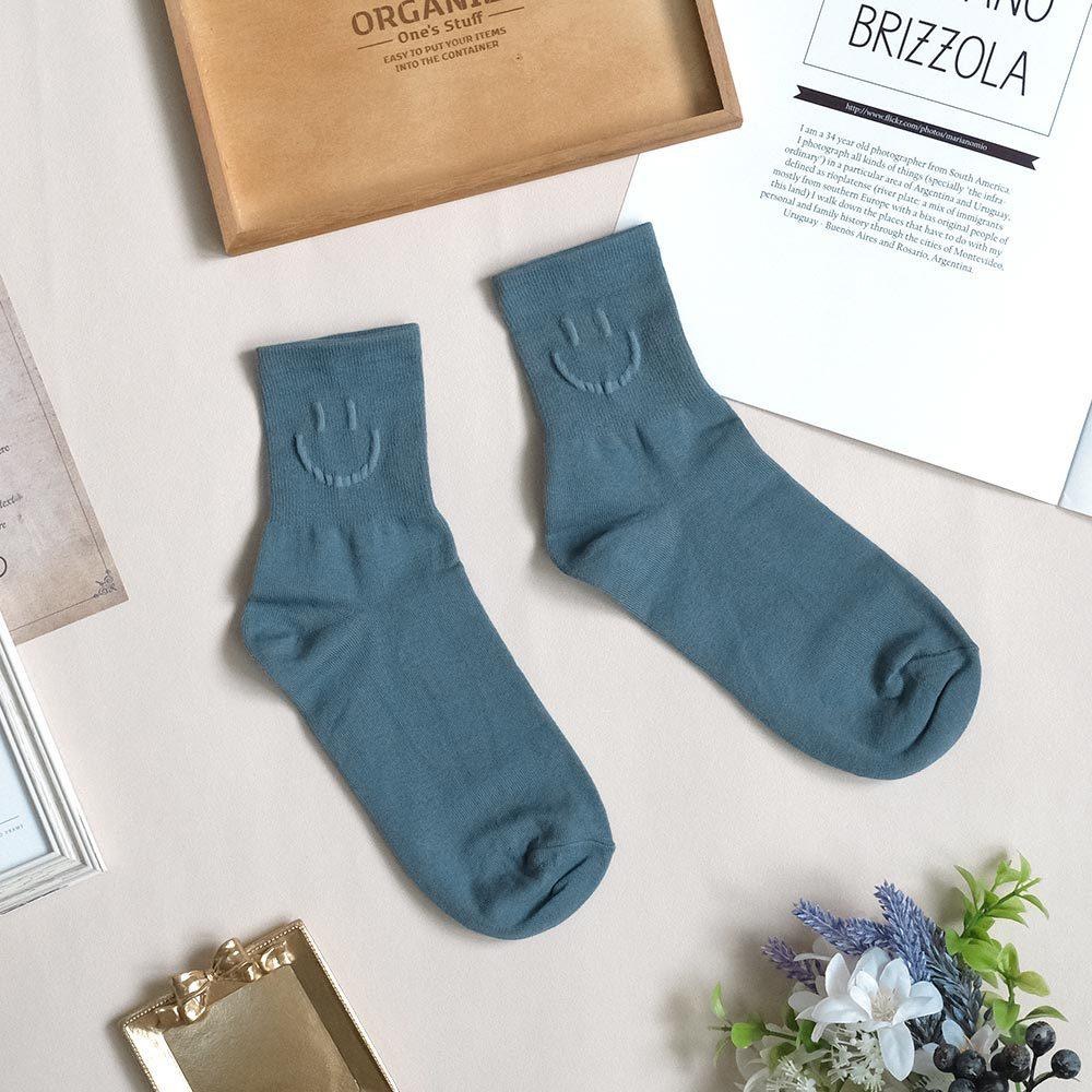 AHUA阿華有事嗎 純色浮雕微笑中筒襪 K2128 正韓襪子 百搭純棉襪 韓妞必備 少女襪-細節圖9