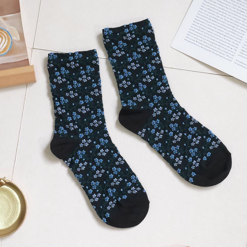 AHUA阿華有事嗎 滿版立體花朵藤蔓腳跟拼色中筒襪 K2158 正韓襪子 百搭純棉襪 韓妞必備 少女襪-細節圖8