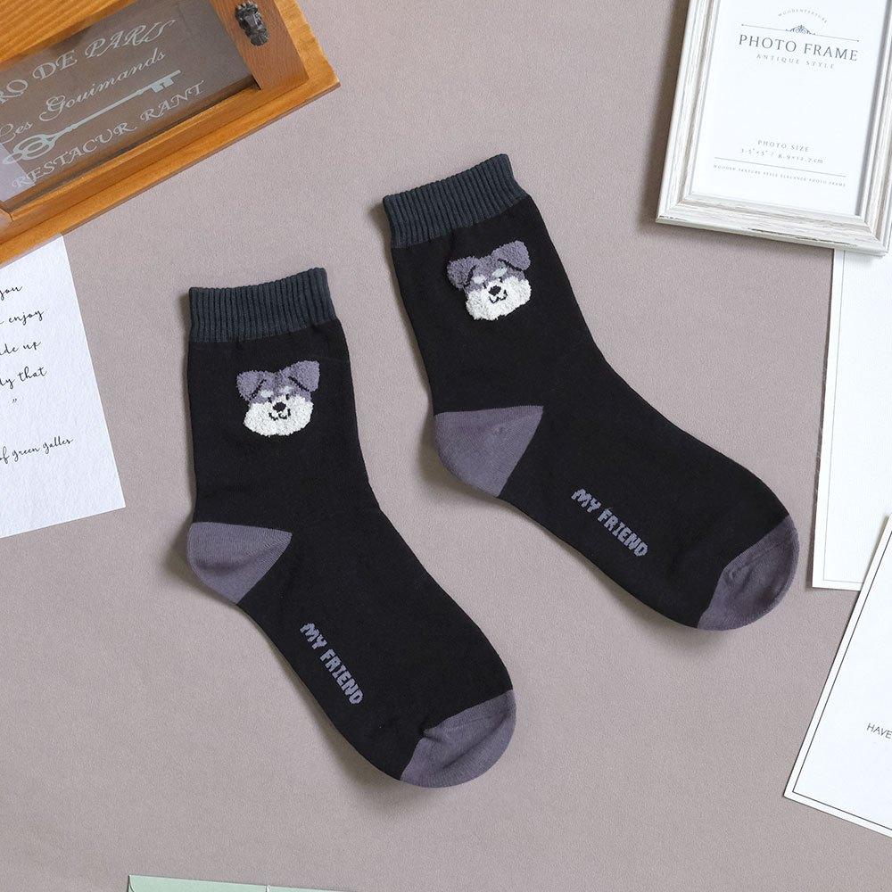 AHUA阿華有事嗎 立體毛毛大頭狗狗撞色坑條襪口中筒襪 K2141 正韓襪子 百搭純棉襪 韓妞必備 少女襪-細節圖8