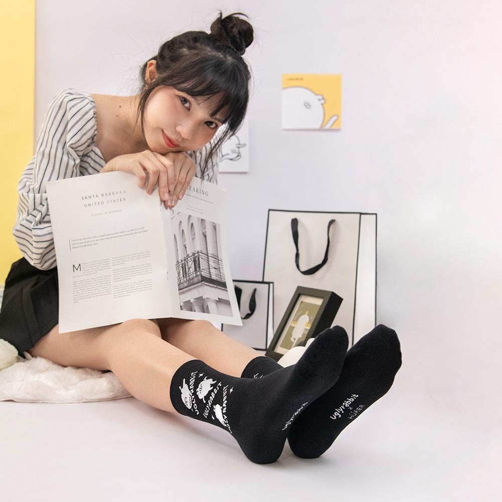 AHUA原創設計襪子  HUAER x 醜白兔聯名AB中筒襪  Z0031 插畫家設計襪  MIT台灣製造 阿華有事嗎-細節圖3