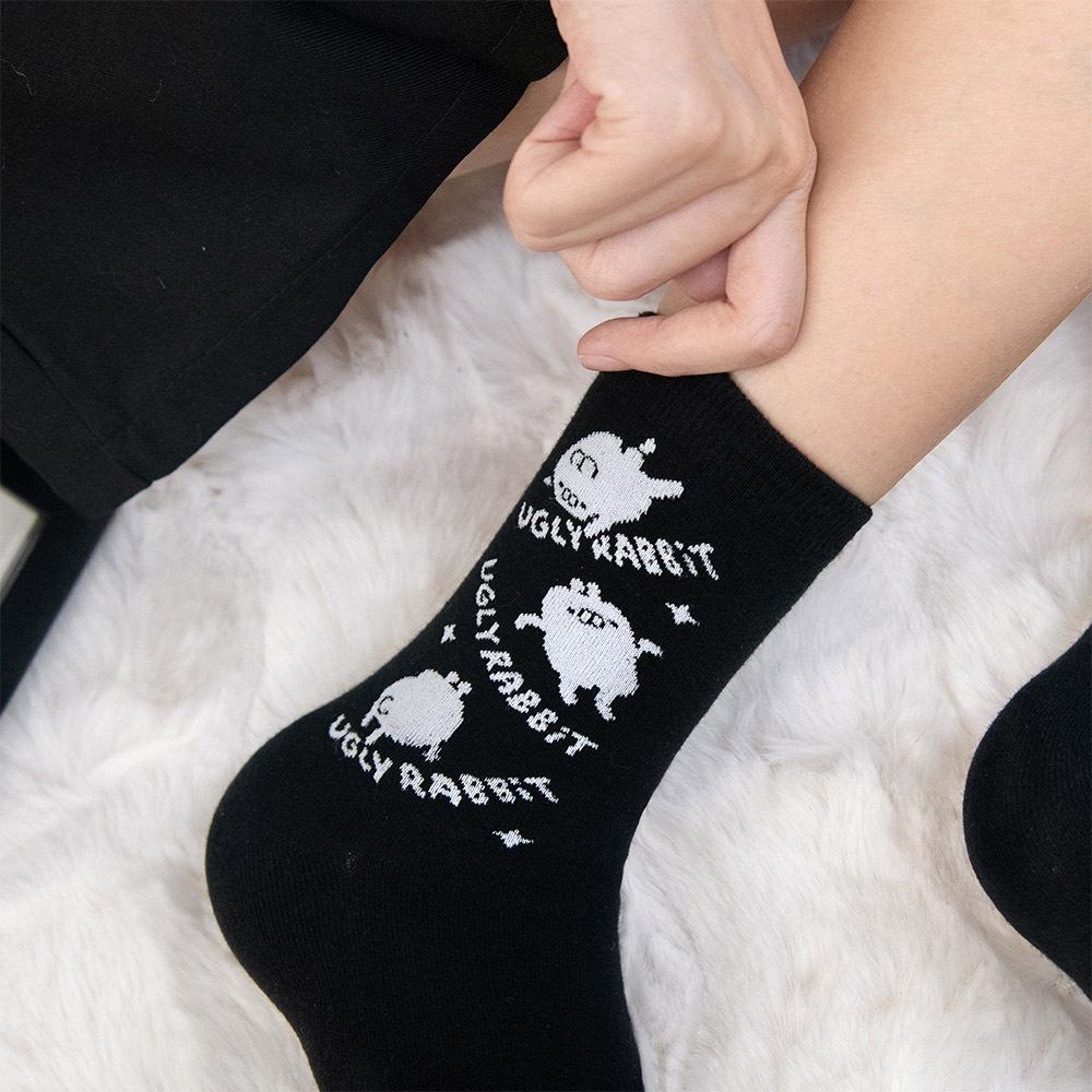 AHUA原創設計襪子  HUAER x 醜白兔聯名AB中筒襪  Z0031 插畫家設計襪  MIT台灣製造 阿華有事嗎-細節圖5