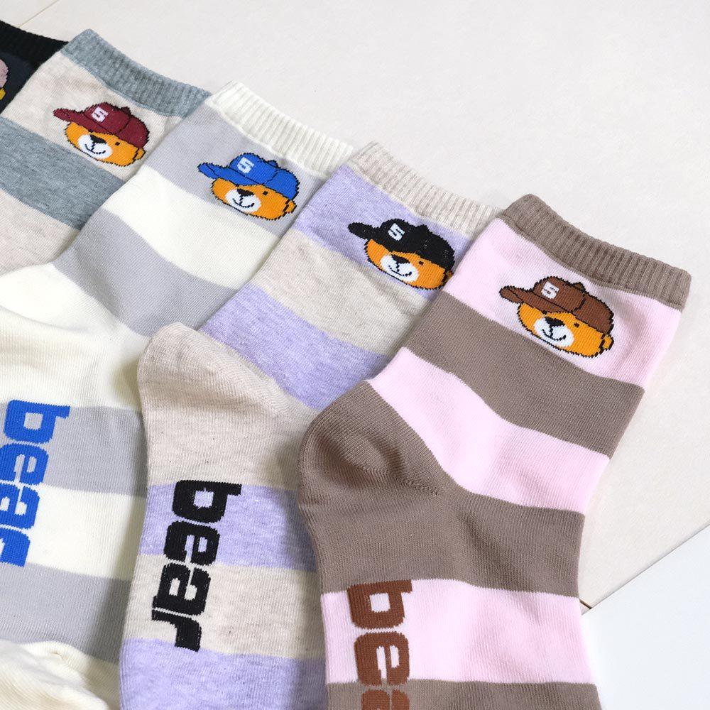 AHUA阿華有事嗎 bear復古帽子小熊撞色條紋中筒襪 K2170 正韓襪子 百搭純棉襪 韓妞必備 少女襪-細節圖4