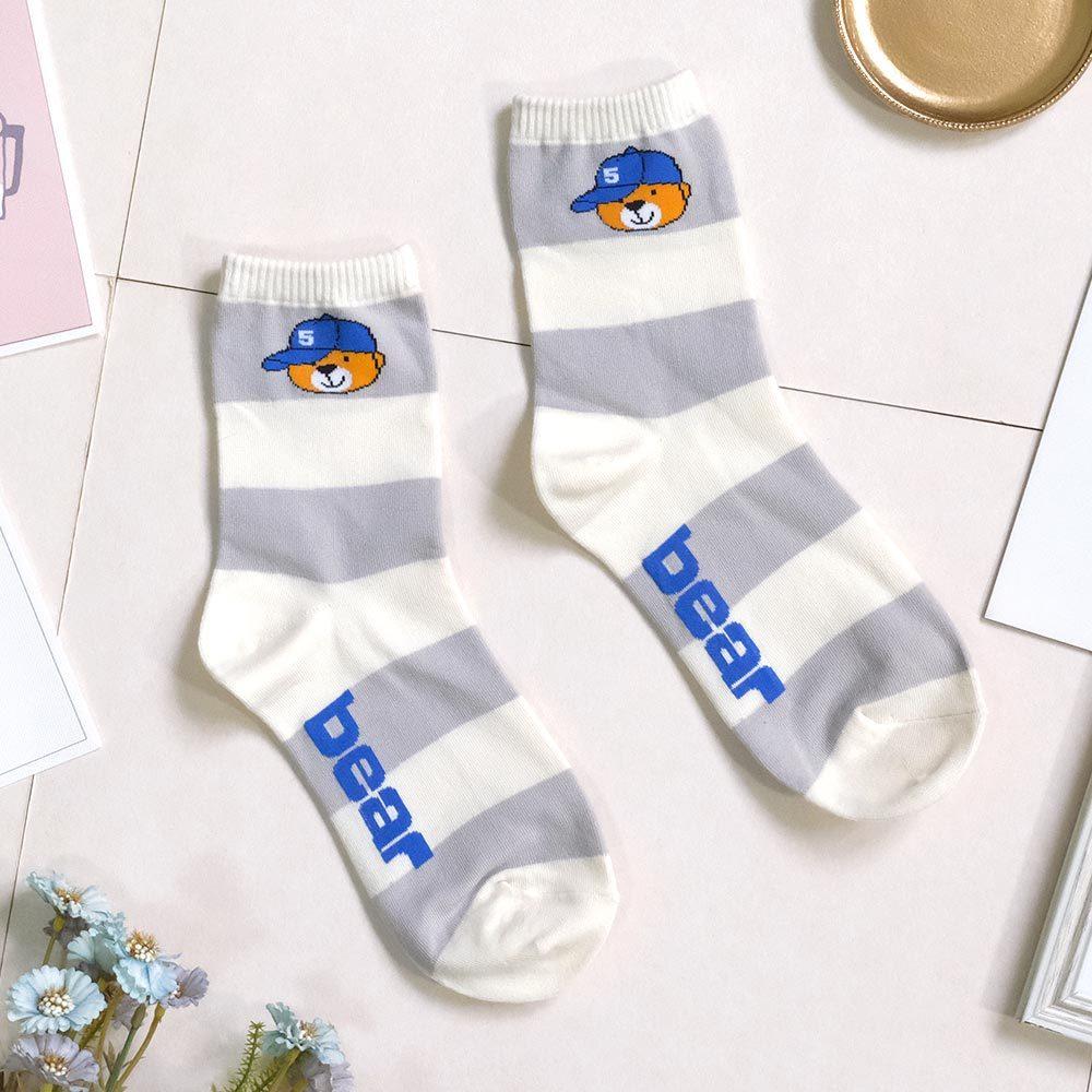 AHUA阿華有事嗎 bear復古帽子小熊撞色條紋中筒襪 K2170 正韓襪子 百搭純棉襪 韓妞必備 少女襪-細節圖8