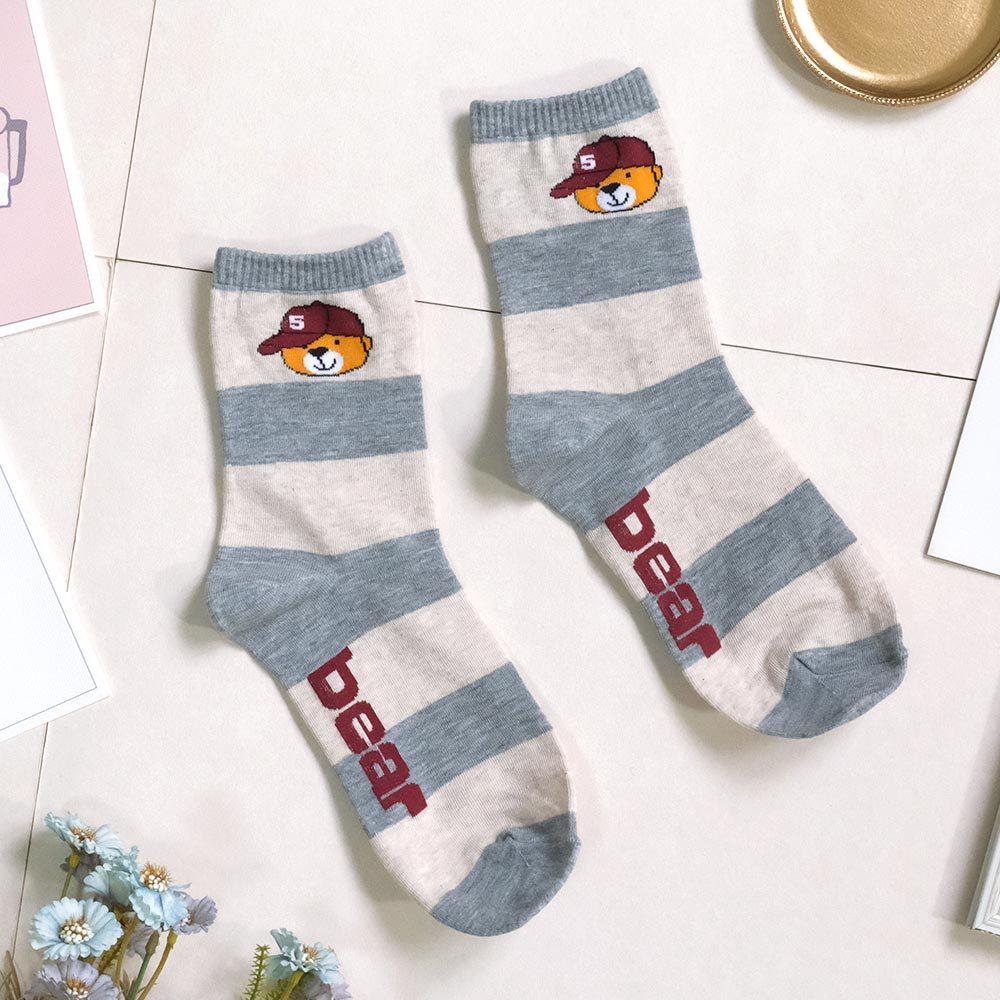 AHUA阿華有事嗎 bear復古帽子小熊撞色條紋中筒襪 K2170 正韓襪子 百搭純棉襪 韓妞必備 少女襪-細節圖9