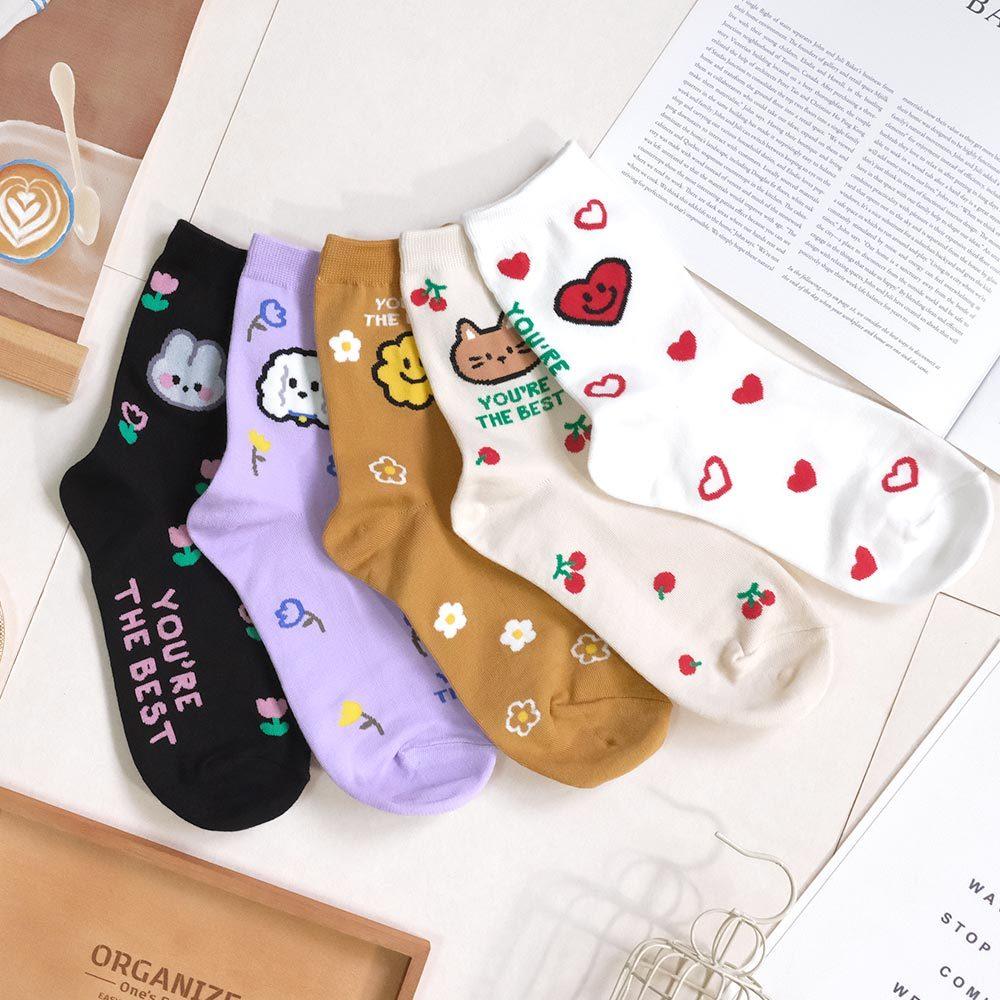 AHUA阿華有事嗎 YOU＇RE THE BEST滿版小圖動物中筒襪 K2167 正韓襪子 百搭純棉襪 韓妞必備 少女襪-細節圖3