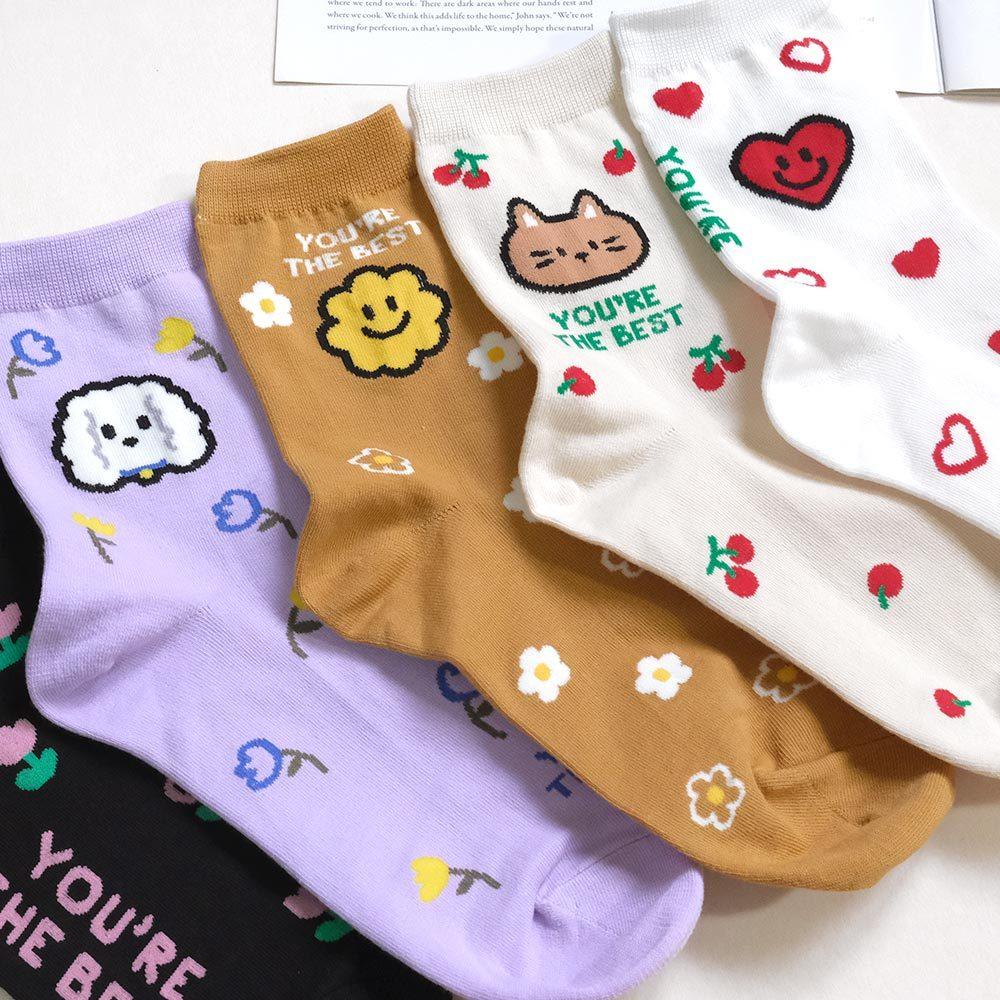 AHUA阿華有事嗎 YOU＇RE THE BEST滿版小圖動物中筒襪 K2167 正韓襪子 百搭純棉襪 韓妞必備 少女襪-細節圖4