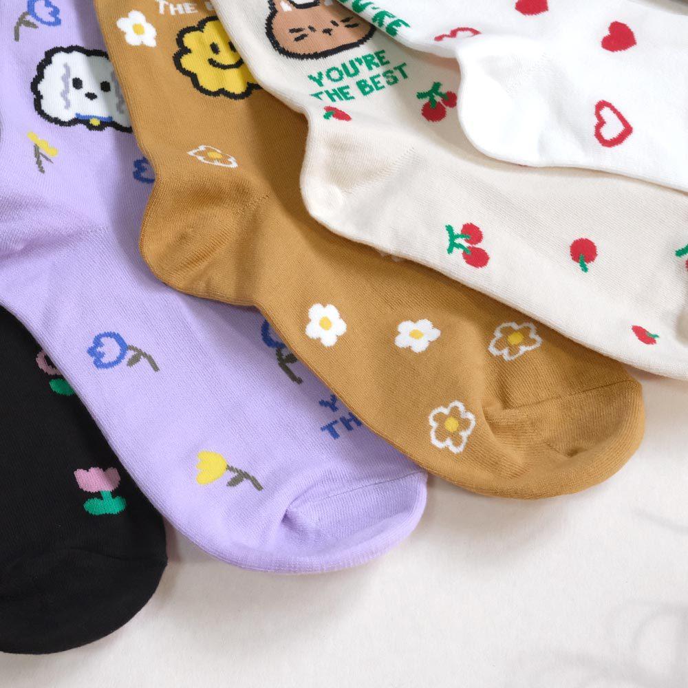 AHUA阿華有事嗎 YOU＇RE THE BEST滿版小圖動物中筒襪 K2167 正韓襪子 百搭純棉襪 韓妞必備 少女襪-細節圖5