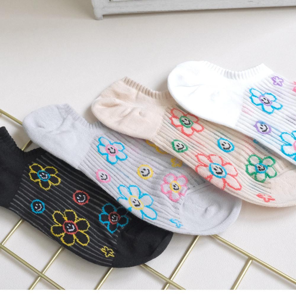 AHUA阿華有事嗎 滿版手繪縷空笑臉花花船型襪 K2113 正韓襪子 百搭純棉襪 韓妞必備 少女襪-細節圖3