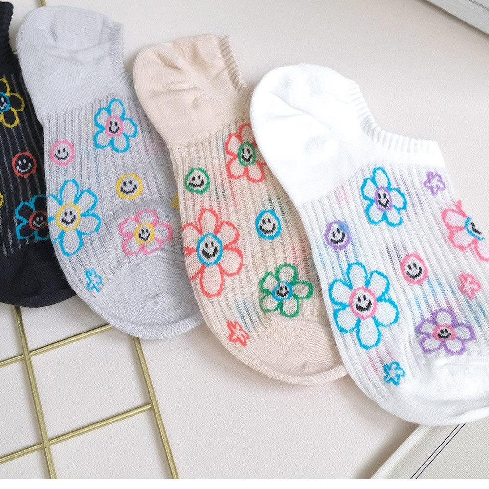 AHUA阿華有事嗎 滿版手繪縷空笑臉花花船型襪 K2113 正韓襪子 百搭純棉襪 韓妞必備 少女襪-細節圖4