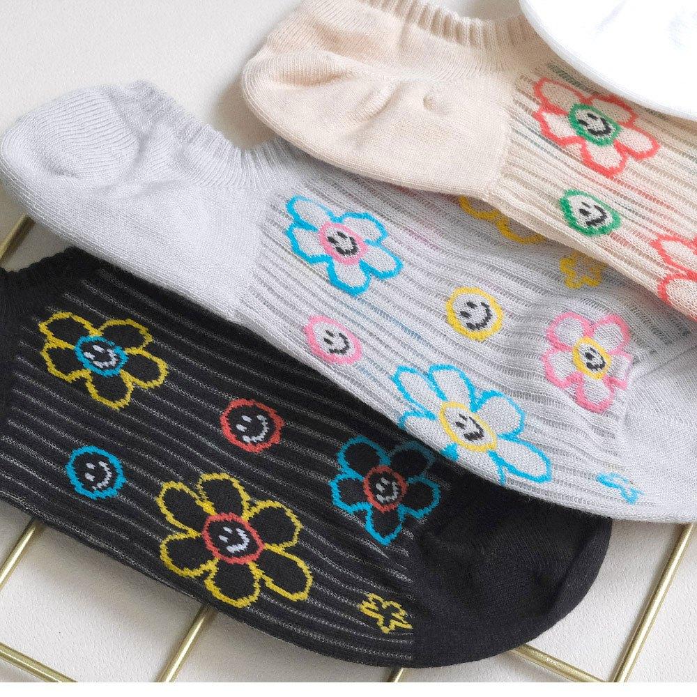 AHUA阿華有事嗎 滿版手繪縷空笑臉花花船型襪 K2113 正韓襪子 百搭純棉襪 韓妞必備 少女襪-細節圖5
