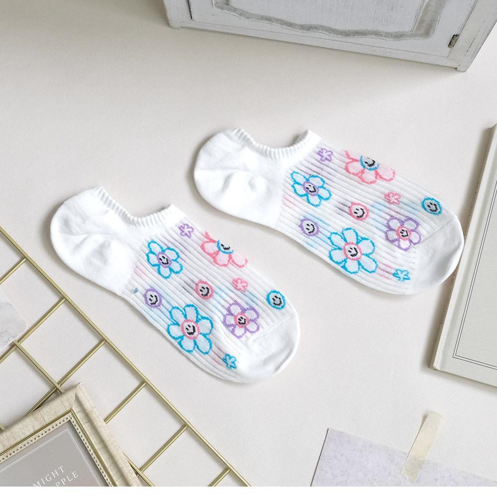 AHUA阿華有事嗎 滿版手繪縷空笑臉花花船型襪 K2113 正韓襪子 百搭純棉襪 韓妞必備 少女襪-細節圖6