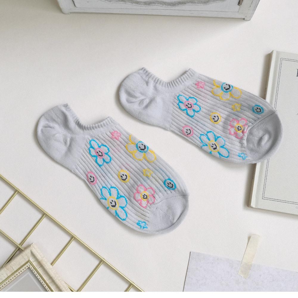 AHUA阿華有事嗎 滿版手繪縷空笑臉花花船型襪 K2113 正韓襪子 百搭純棉襪 韓妞必備 少女襪-細節圖7