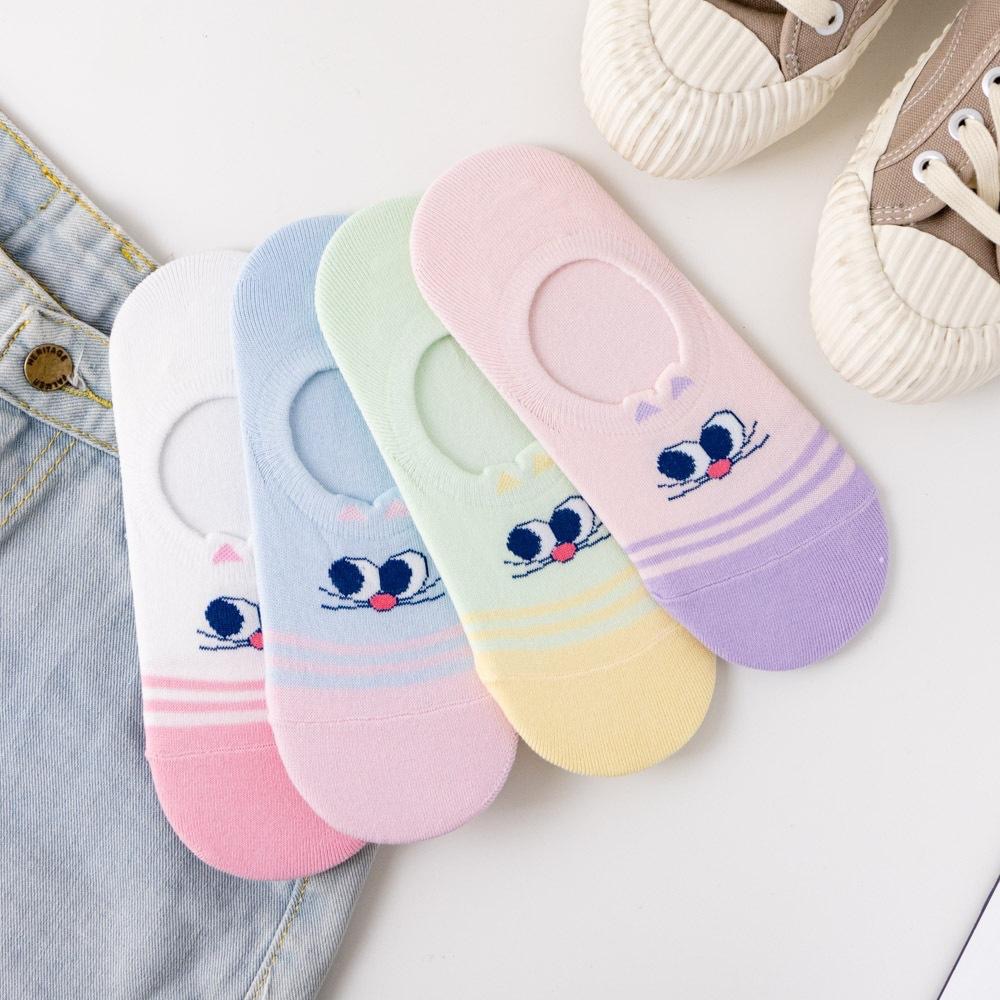 AHUA阿華有事嗎 立體耳朵側眼貓咪前跟拼色隱形襪 K2100 正韓襪子 百搭純棉襪 韓妞必備 少女襪-細節圖5