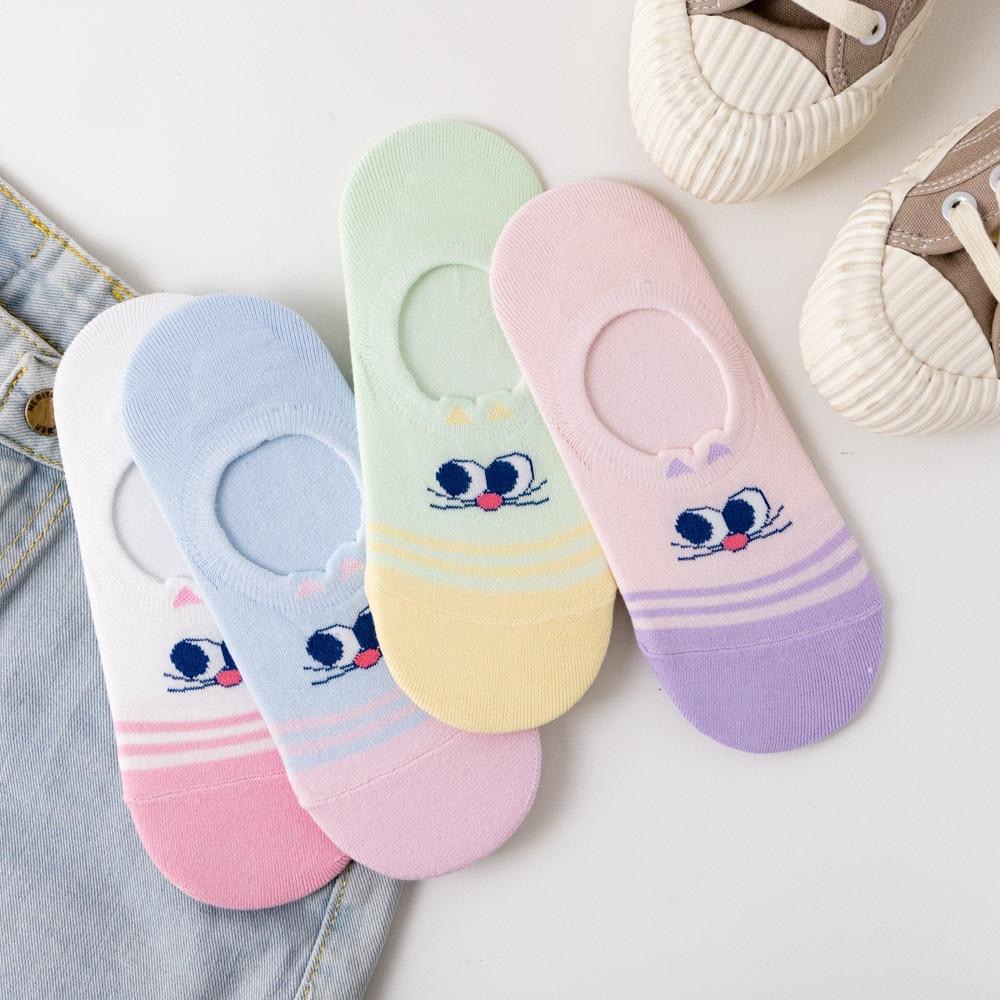 AHUA阿華有事嗎 立體耳朵側眼貓咪前跟拼色隱形襪 K2100 正韓襪子 百搭純棉襪 韓妞必備 少女襪-細節圖6