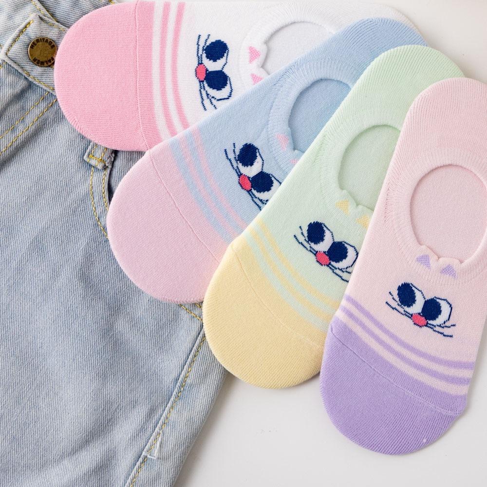 AHUA阿華有事嗎 立體耳朵側眼貓咪前跟拼色隱形襪 K2100 正韓襪子 百搭純棉襪 韓妞必備 少女襪-細節圖8