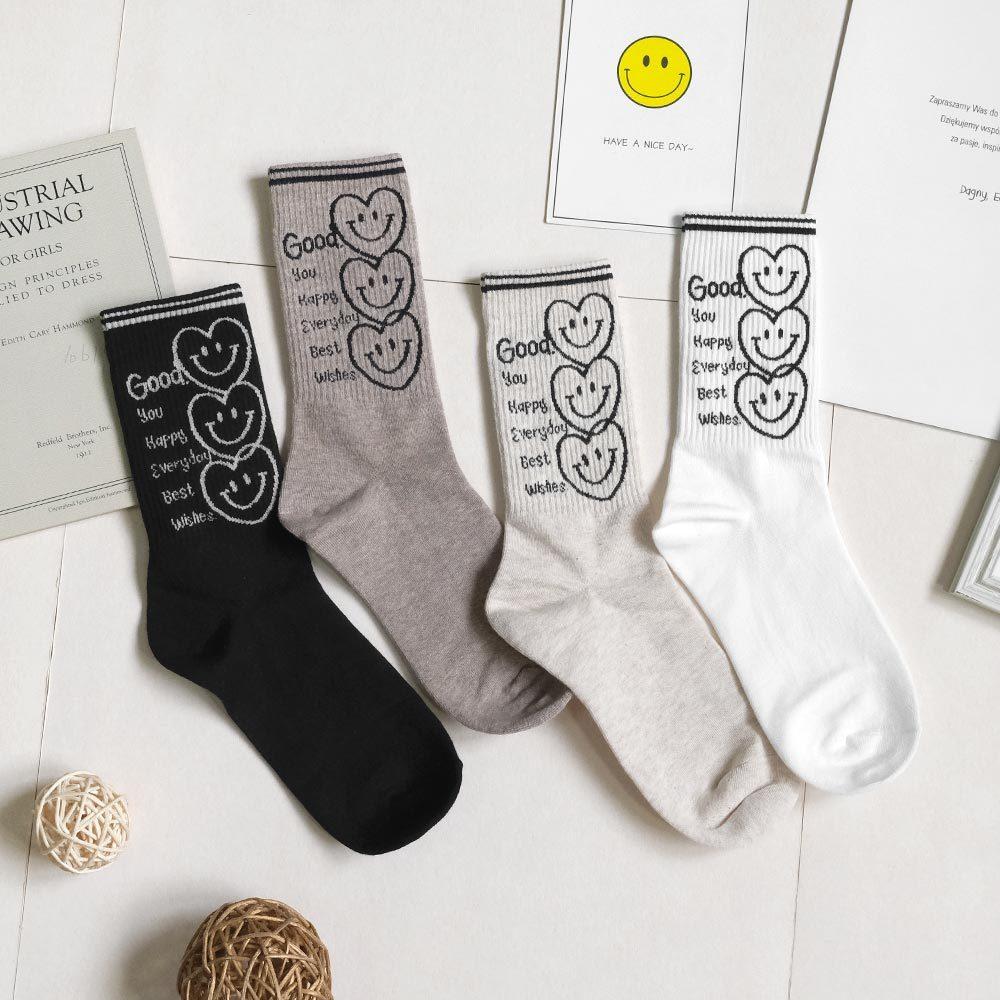 AHUA阿華有事嗎 最好的祝福三個微笑愛心中長筒襪 K2186 正韓襪子 百搭純棉襪 韓妞必備 少女襪-細節圖3