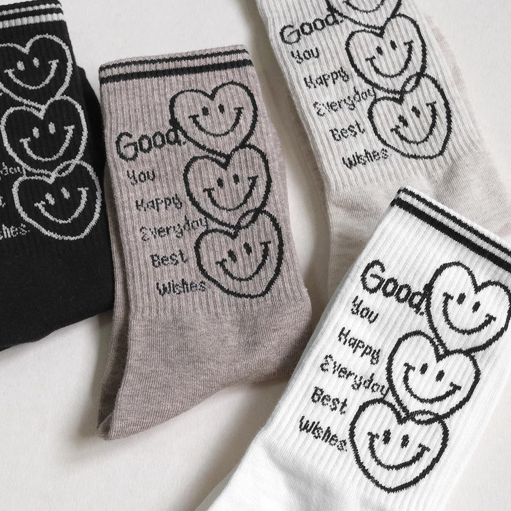 AHUA阿華有事嗎 最好的祝福三個微笑愛心中長筒襪 K2186 正韓襪子 百搭純棉襪 韓妞必備 少女襪-細節圖5