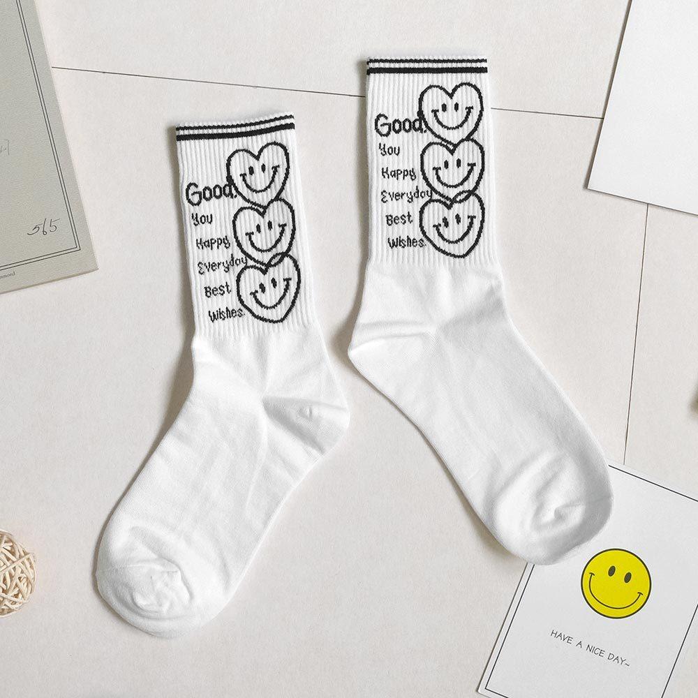 AHUA阿華有事嗎 最好的祝福三個微笑愛心中長筒襪 K2186 正韓襪子 百搭純棉襪 韓妞必備 少女襪-細節圖7