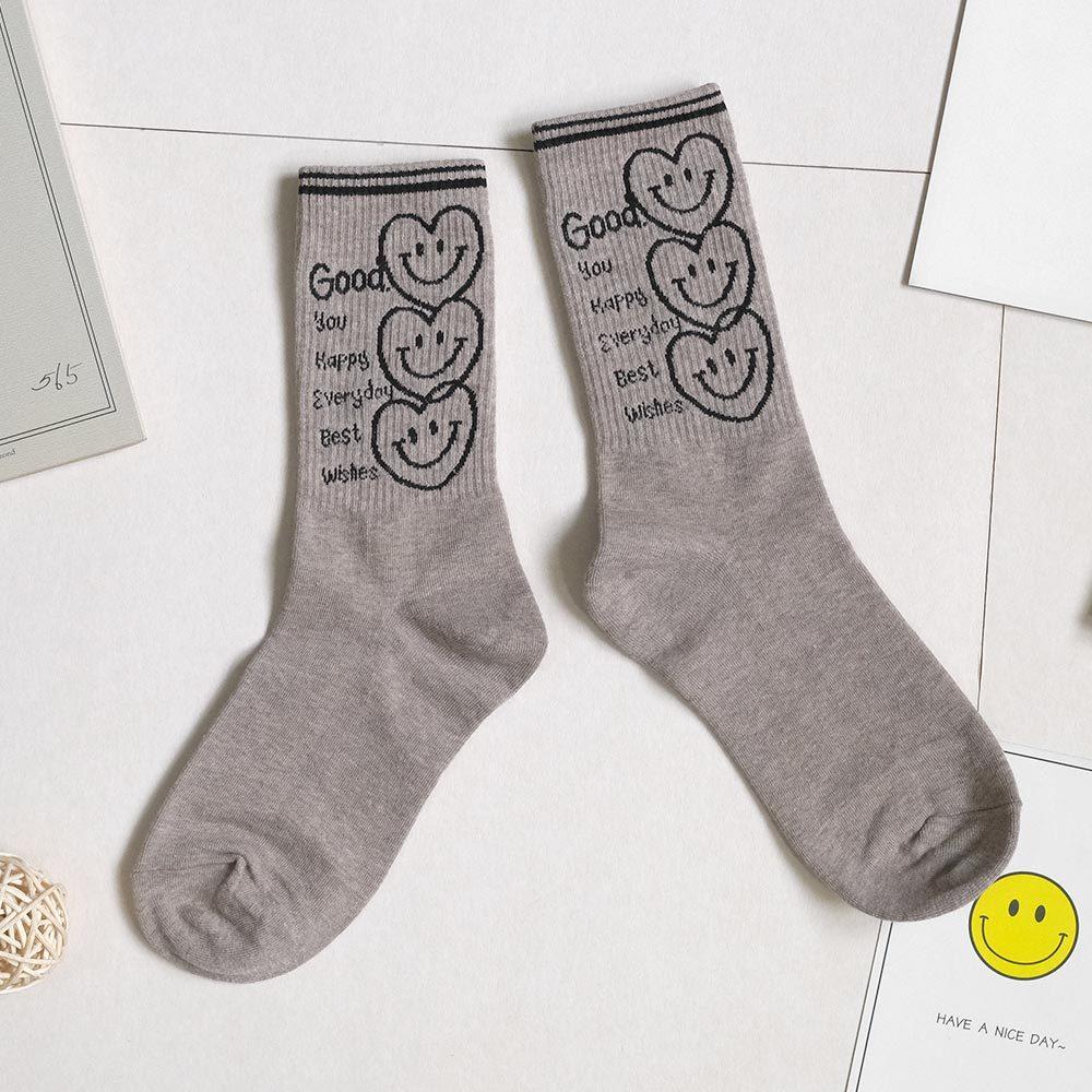 AHUA阿華有事嗎 最好的祝福三個微笑愛心中長筒襪 K2186 正韓襪子 百搭純棉襪 韓妞必備 少女襪-細節圖9